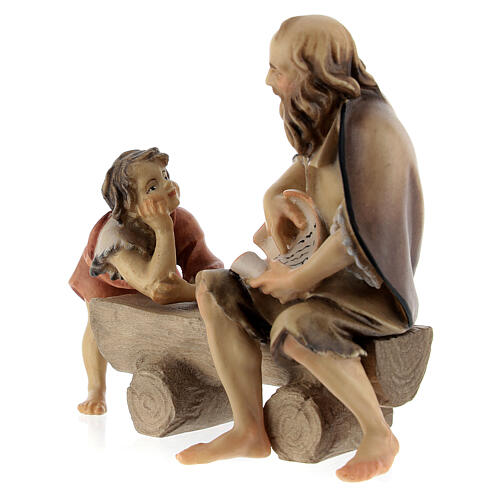 Elder man on a Bench with Boy, 12 cm Original Nativity model, in painted in Valgardena wood 4