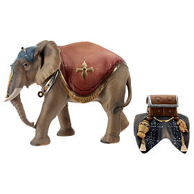 Gruppo dell'elefante con sella e bagagli presepe Original legno dipinto in Val Gardena 10 cm