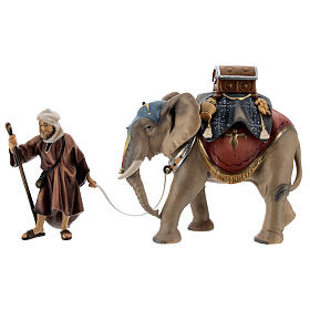 Elephant group with saddle and luggage, 10 cm Original Nativity model, in painted Valgardena wood