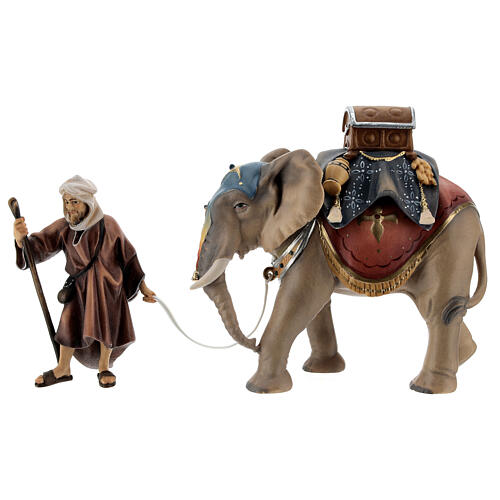 Elephant group with saddle and luggage, 10 cm Original Nativity model, in painted Valgardena wood 1