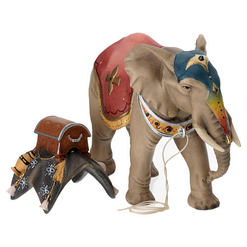 Elefant mit Warenladung und Hirte Mod. Original Grödnertal Holz 12cm 9