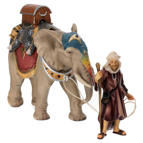 Groupe éléphant chargé et son maître crèche Original bois peint Val Gardena 12 cm 7