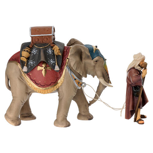 Groupe éléphant chargé et son maître crèche Original bois peint Val Gardena 12 cm 8