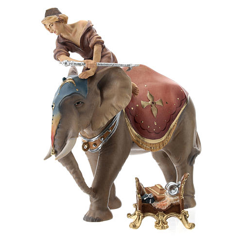 Mann auf Elefant mit Schmuck 10cm Mod. Original Grödnertal Holz 7
