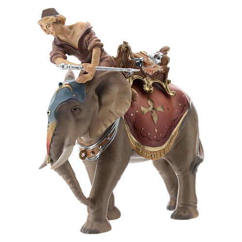 Groupe éléphant bardé avec bijoux crèche Original bois peint Val Gardena 10 cm 3