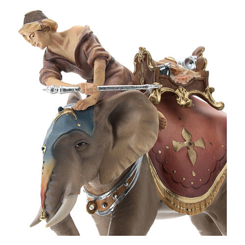 Grupo elefante com sela e jóias presépio Val Gardena Original madeira pintada 10 cm 2