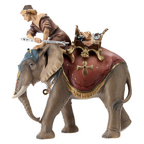 Elephant and man with saddle and jewels, 10 cm Original Nativity model, in painted Valgardena wood