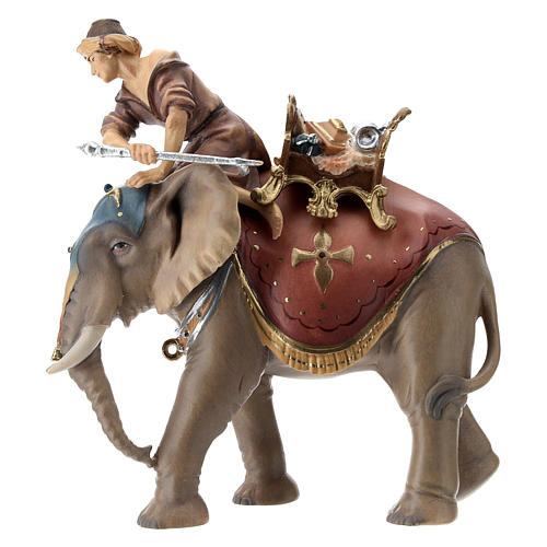 Elephant and man with saddle and jewels, 10 cm Original Nativity model, in painted Valgardena wood 1