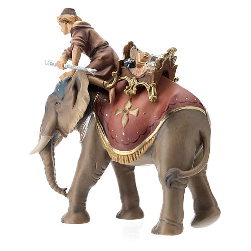 Elephant and man with saddle and jewels, 10 cm Original Nativity model, in painted Valgardena wood 9