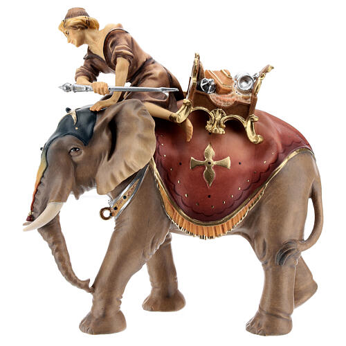 Gruppo dell'elefante con sella e gioielli per presepe Original legno dipinto in Valgardena 12 cm 1