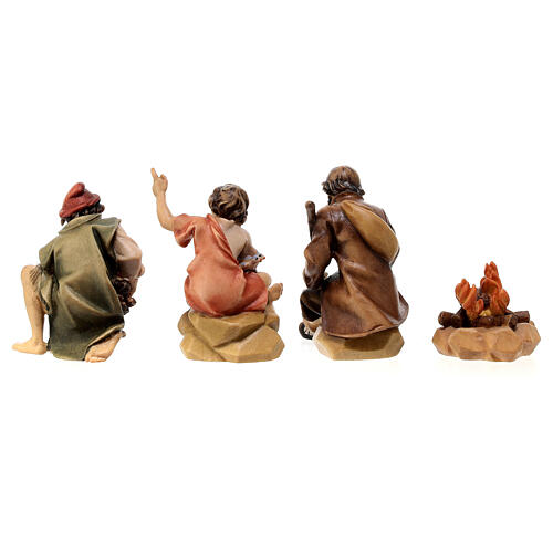 Groupe de bergers au feu de camp crèche Original bois peint Val Gardena 10 cm 11