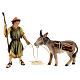 Shepherd Pulling a Donkey with Wood, 10 cm Original Nativity model, in painted Valgardena wood s1