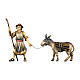 Shepherd pulling a donkey with timber Original Nativity Scene in painted wood from Val Gardena 12 cm s1