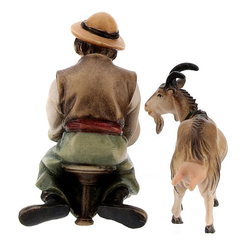 Berger qui trait une chèvre crèche Original bois peint Val Gardena 10 cm 4