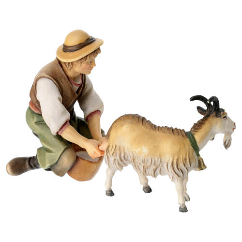 Shepherd milking a goat Original Nativity Scene in painted wood from Val Gardena 12 cm 5