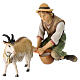Pastor que ordeña una cabra para belén Original madera pintada en Val Gardena 12 cm de altura media s3