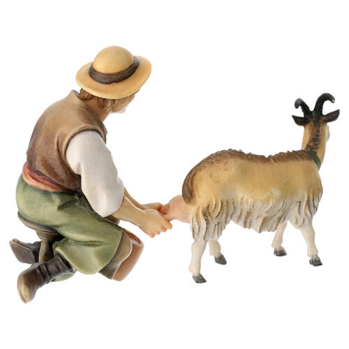 Berger qui trait une chèvre crèche Original bois peint Val Gardena 12 cm 6