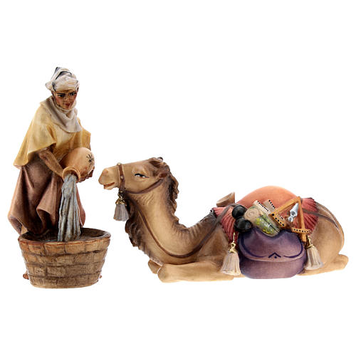 Chamelier avec chameau accroupi crèche Original bois peint Val Gardena 10 cm 1