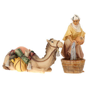 Chamelier avec chameau accroupi crèche Original bois peint Val Gardena 12 cm