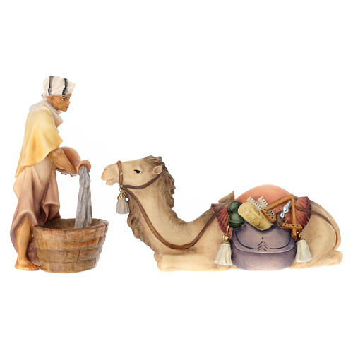 Camel Caretaker with Camel Sitting, 12 cm Original Nativity model, in painted Val Gardena wood 4