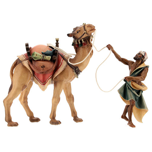 Camellero con camello de pie belén Original madera pintada en Val Gardena 10 cm de altura media 1