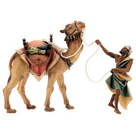 Cameleiro com camelo em pé presépio Val Gardena Original madeira pintada 10 cm