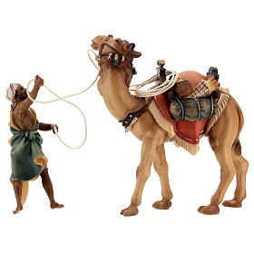 Camel Puller with Camel Standing, 10 cm Original Nativity model, in painted Val Gardena wood