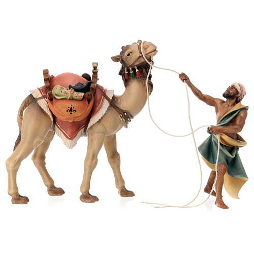 Camellero con camello de pie para belén Original madera pintada en Val Gardena 12 cm de altura media 1