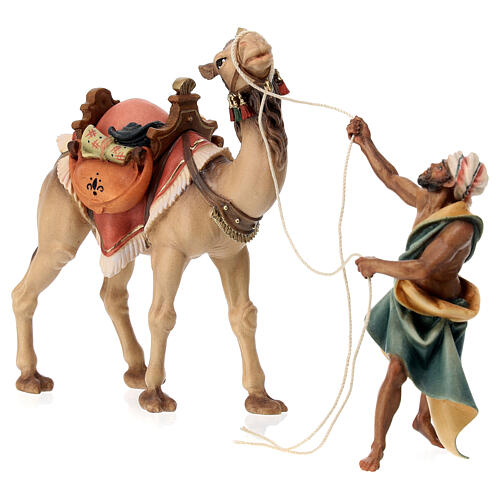 Camellero con camello de pie para belén Original madera pintada en Val Gardena 12 cm de altura media 6