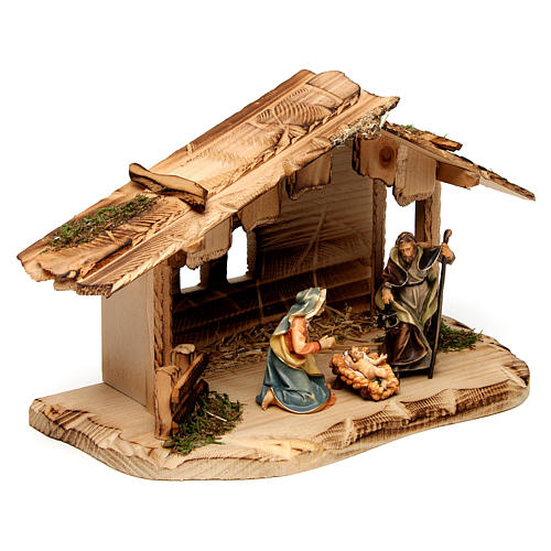 Sacred Family with Stable, 10 cm Original Nativity model, in painted Valgardena wood 4