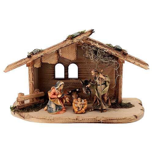 Sainte Famille avec boeuf et âne crèche Original bois peint Val Gardena 10 cm 5 pcs 1