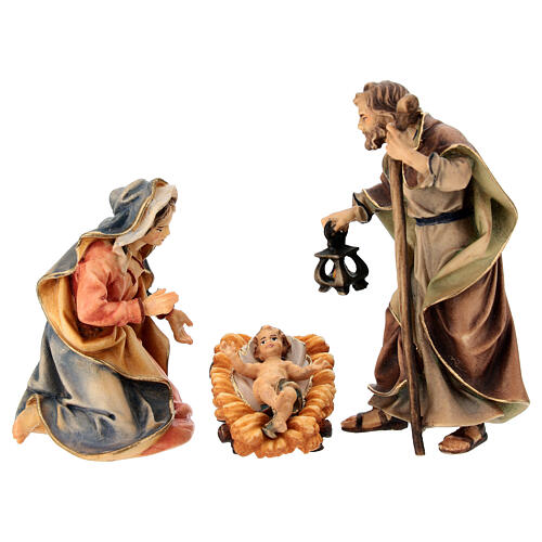 Sainte Famille avec boeuf et âne crèche Original bois peint Val Gardena 10 cm 5 pcs 4