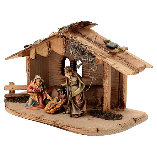 Sacred Family with Ox and Donkey 5 pcs, 10 cm Original Nativity model, in painted Valgardena wood 3
