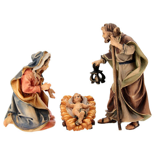 Sacred Family with Ox and Donkey 5 pcs, 10 cm Original Nativity model, in painted Valgardena wood 4