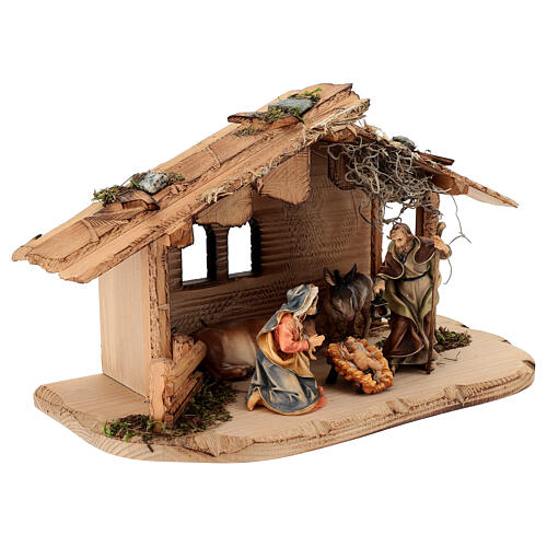 Sacred Family with Ox and Donkey 5 pcs, 10 cm Original Nativity model, in painted Valgardena wood 5