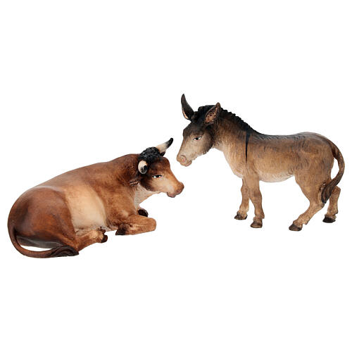 Sacred Family with Ox and Donkey 5 pcs, 10 cm Original Nativity model, in painted Valgardena wood 7