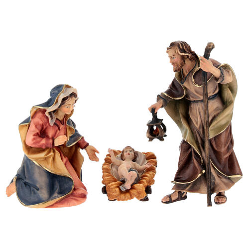 Holy Family with ox and donkey Original model painted wood from Val Gardena 12 cm - 5 pieces 5