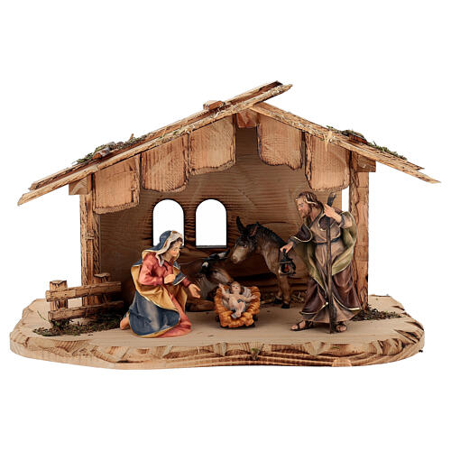 Sainte Famille avec boeuf et âne crèche Original bois peint Val Gardena 12 cm 5 pcs 1