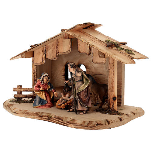 Sainte Famille avec boeuf et âne crèche Original bois peint Val Gardena 12 cm 5 pcs 3