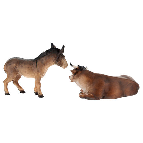 Sagrada Família com boi e burrinho presépio Original Val Gardena madeira pintada 12 cm 5 peças 10