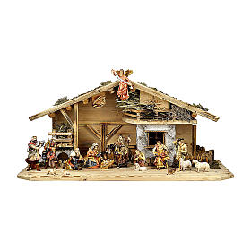 Szopka Trzej Królowie Mędrcy, pasterze, wół i osioł mod. Original drewno malowane Val Gardena 10 cm -18 części