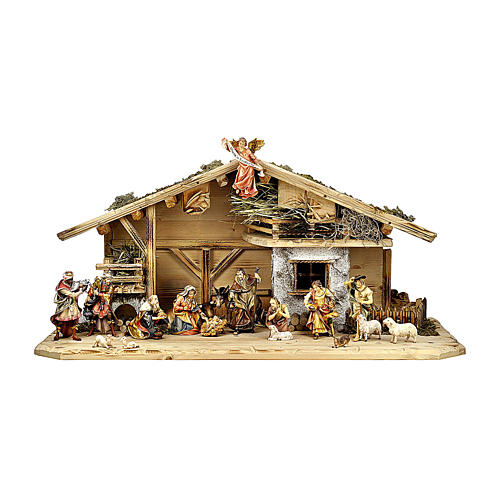 Szopka Trzej Królowie Mędrcy, pasterze, wół i osioł mod. Original drewno malowane Val Gardena 10 cm -18 części 1