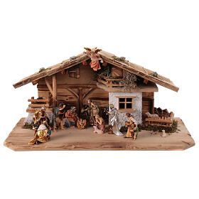 Nativity Scene with Three Wise Men, shepherds, ox and donkey Original Pastore model painted wood from Val Gardena 12 cm - 18 pieces