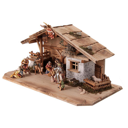 Nativity Scene with Three Wise Men, shepherds, ox and donkey Original Pastore model painted wood from Val Gardena 12 cm - 18 pieces 3