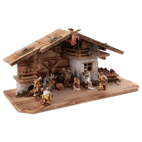 Nativity Scene with Three Wise Men, shepherds, ox and donkey Original Pastore model painted wood from Val Gardena 12 cm - 18 pieces 6