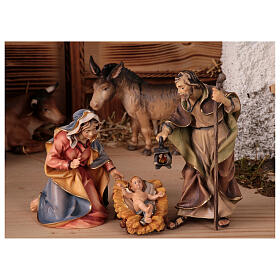 Belén reyes magos, pastores, buey y burro mod. Original madera pintada en Val Gardena 12 cm de altura media - 18 piezas