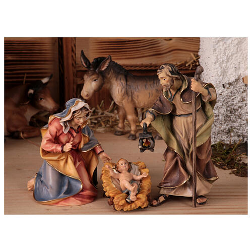 Szopka Trzej Królowie Mędrcy, pasterze, wół i osioł mod. Original drewno malowane Val Gardena 12 cm -18 części 2