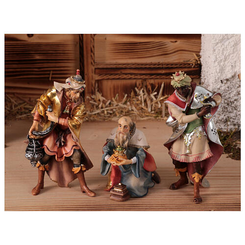 Szopka Trzej Królowie Mędrcy, pasterze, wół i osioł mod. Original drewno malowane Val Gardena 12 cm -18 części 4