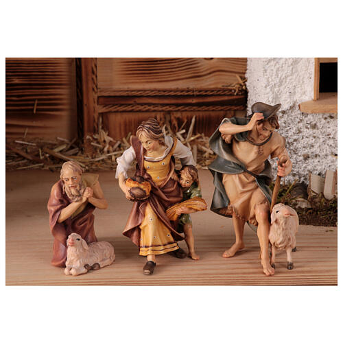 Szopka Trzej Królowie Mędrcy, pasterze, wół i osioł mod. Original drewno malowane Val Gardena 12 cm -18 części 7