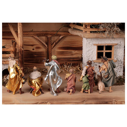 Szopka Trzej Królowie Mędrcy, pasterze, wół i osioł mod. Original drewno malowane Val Gardena 12 cm -18 części 10